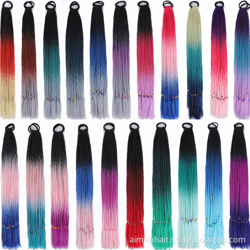 Wholesale Price Wig 24Inch12Roots Three And Four Colors Mixed Colors Crochet Braided Rubber Band Braids Ponytail Hair Extensions